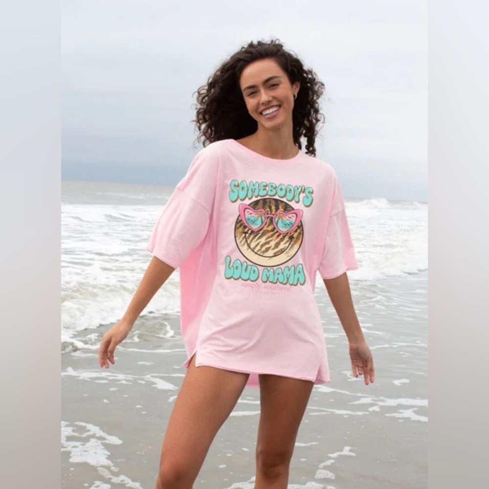 Simply Southern‎ Somebody’s Loud Mama Smiley Face Short Sleeve Boxy Tee